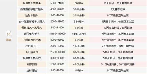 上海首尔丽格医疗美容医院整形价格表