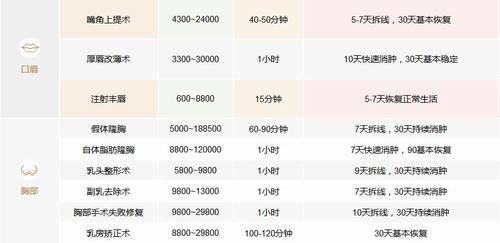 上海首尔丽格医疗美容医院整形价格表