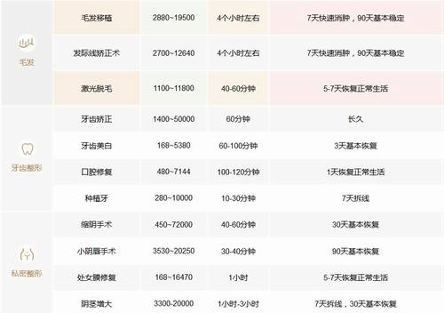 上海首尔丽格医疗美容医院整形价格表